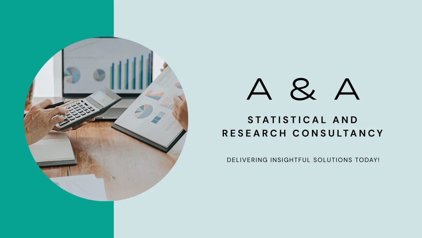 Official A and A Statistical and Research Consultancy Facebook cover with a research workspace and the message Delivering insightful solutions today